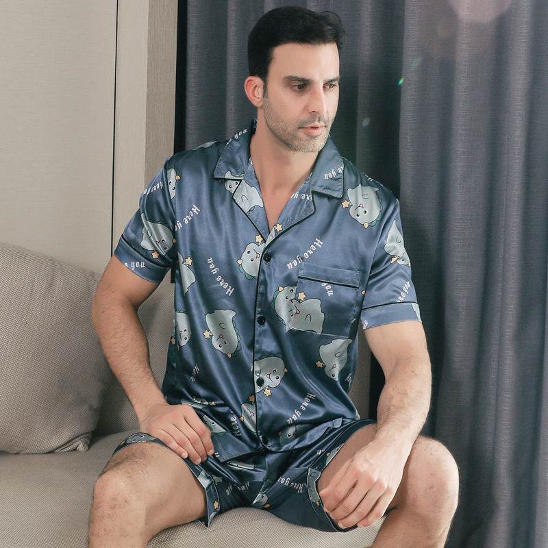 Ice Silk Short Sleeve Pajamas Men Can Be Outerwear Homewear  EX-STOCK CANADA