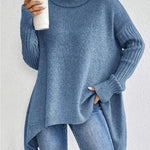Irregular Turtleneck Sweater Winter Loose Long Sleeve Knitted Tops Leisure Warm Pullover Sweater Women's Clothing EX-STOCK Canada 