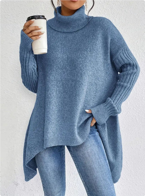 Irregular Turtleneck Sweater Winter Loose Long Sleeve Knitted Tops Leisure Warm Pullover Sweater Women's Clothing EX-STOCK Canada 