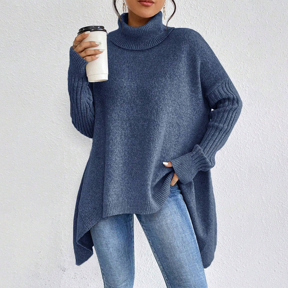 Irregular Turtleneck Sweater Winter Loose Long Sleeve Knitted Tops Leisure Warm Pullover Sweater Women's Clothing EX-STOCK Canada 