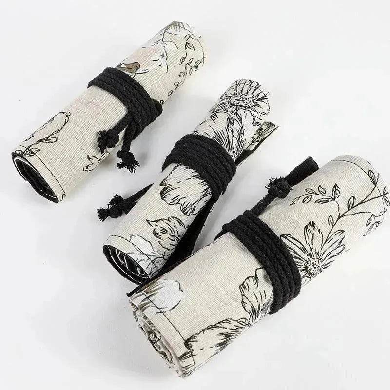 Japanese Printed Canvas High-capacity Rolling Pencil Case - EX-STOCK Canada