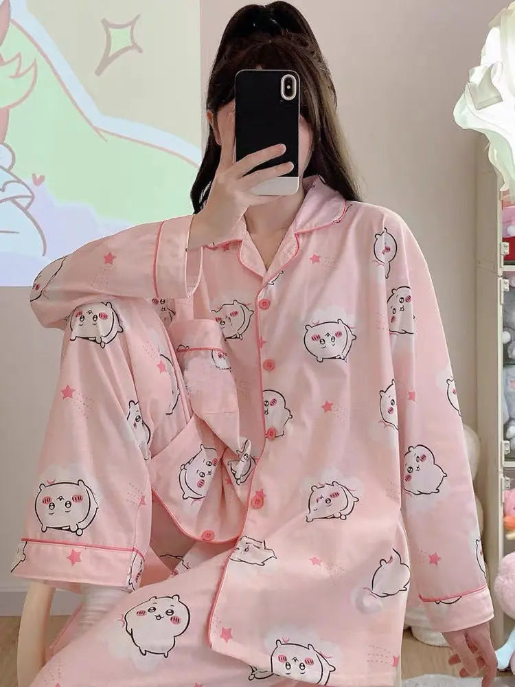 Japanese Sweet Cartoon Long Sleeved Pajamas For Women - EX-STOCK Canada