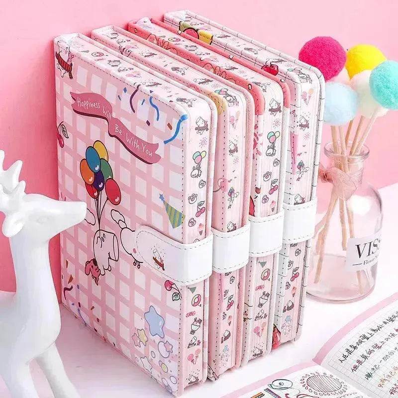Kaba Bear Hippo Small White Magnetic Buckle Notebook Portable Notebook Girl Heart Creative Cute Hand Book - EX-STOCK Canada