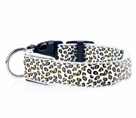 LED Dog Collar Safety Adjustable Nylon Leopard Pet Collar EX-STOCK Canada 