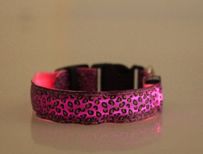 LED Dog Collar Safety Adjustable Nylon Leopard Pet Collar EX-STOCK Canada 