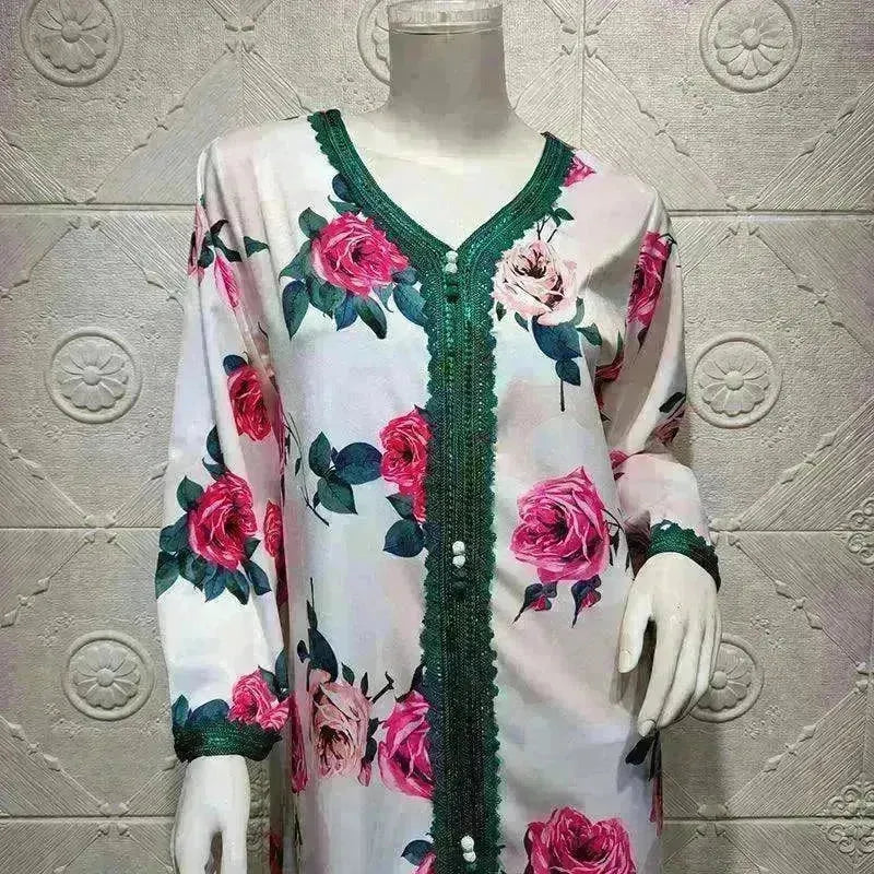 Ladies Middle East Arabian V-Neck Floral Robe - EX-STOCK CANADA