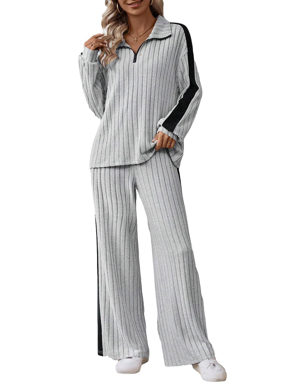 Large Size Casual Suit Women's Sweater Wide Leg Pants Two-piece Set EX-STOCK Canada 
