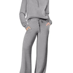 Leisure Sports Suit Long-sleeve Zipper Sweatshirt Wide Leg Pants Two-piece Set - EX-STOCK Canada