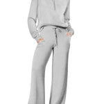 Leisure Sports Suit Long-sleeve Zipper Sweatshirt Wide Leg Pants Two-piece Set - EX-STOCK Canada