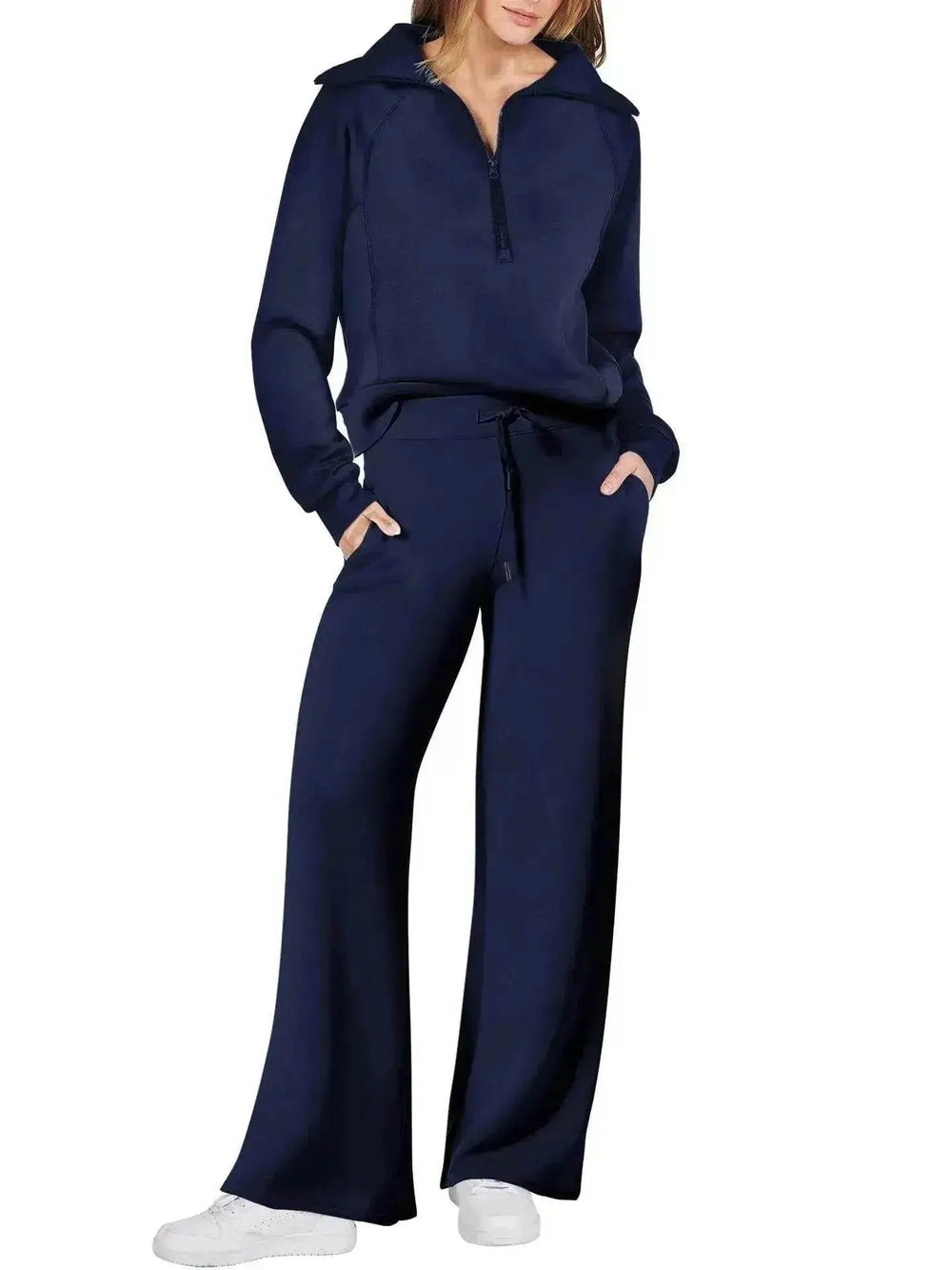 Leisure Sports Suit Long-sleeve Zipper Sweatshirt Wide Leg Pants Two-piece Set - EX-STOCK Canada