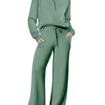 Leisure Sports Suit Long-sleeve Zipper Sweatshirt Wide Leg Pants Two-piece Set - EX-STOCK Canada