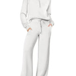 Leisure Sports Suit Long-sleeve Zipper Sweatshirt Wide Leg Pants Two-piece Set - EX-STOCK Canada