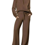 Leisure Sports Suit Long-sleeve Zipper Sweatshirt Wide Leg Pants Two-piece Set - EX-STOCK Canada
