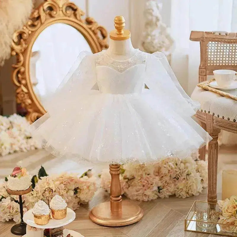 Long Sleeve Handmade Pearl Embroidery Children Princess Dress Gown - EX-STOCK Canada