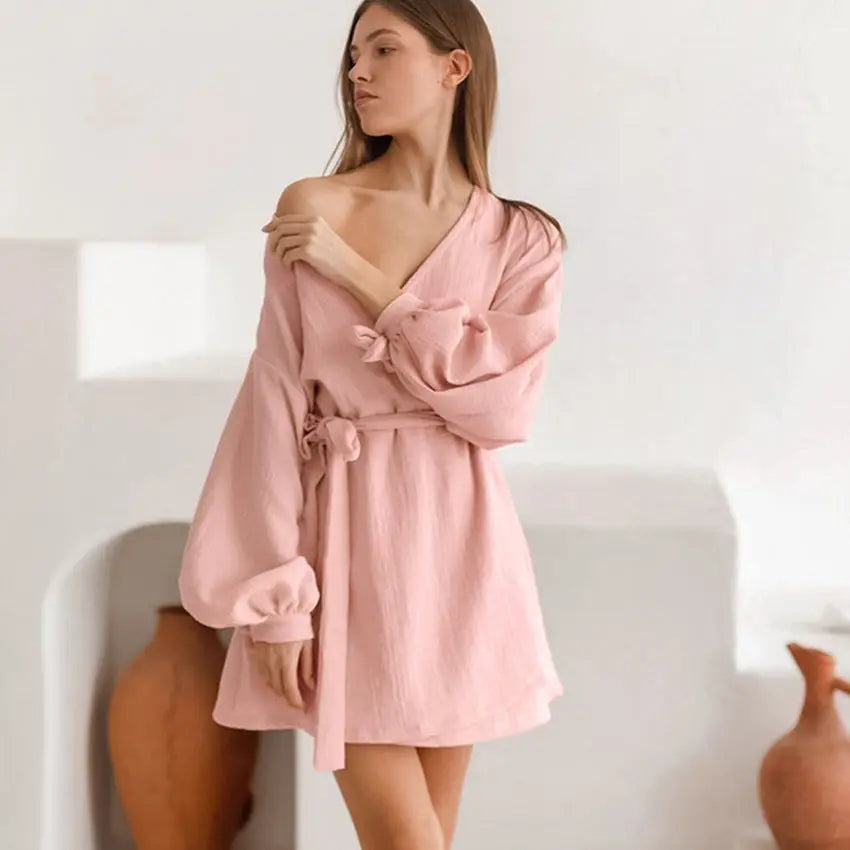Long Sleeve Nightgown Loose-fitting Loungewear Pajamas For Women Double-layer Gauze Moisture-wicking Clothing - EX-STOCK Canada
