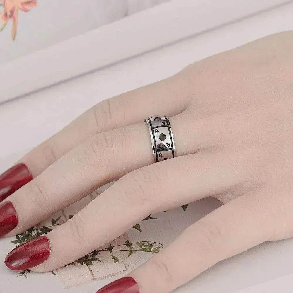 Lucky Of Spades Titanium Steel Magic Playing Card Stainless Steel Ring - EX-STOCK Canada