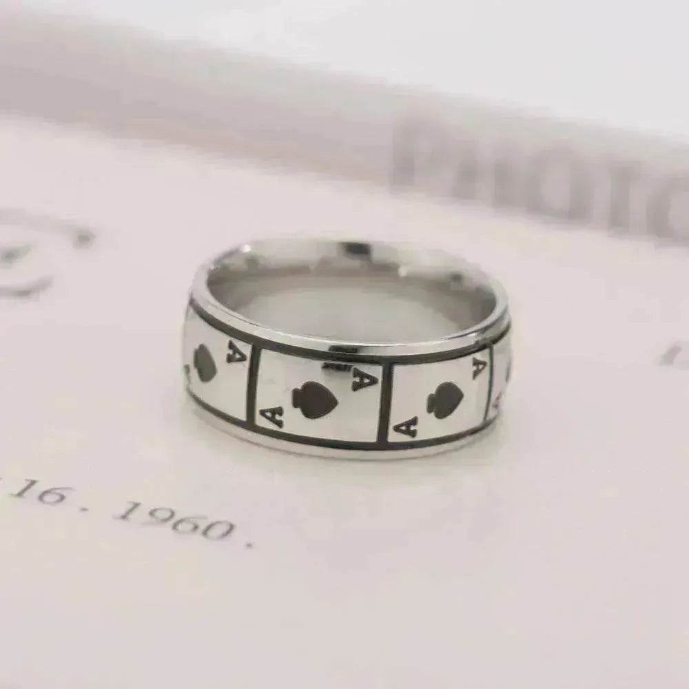Lucky Of Spades Titanium Steel Magic Playing Card Stainless Steel Ring - EX-STOCK Canada