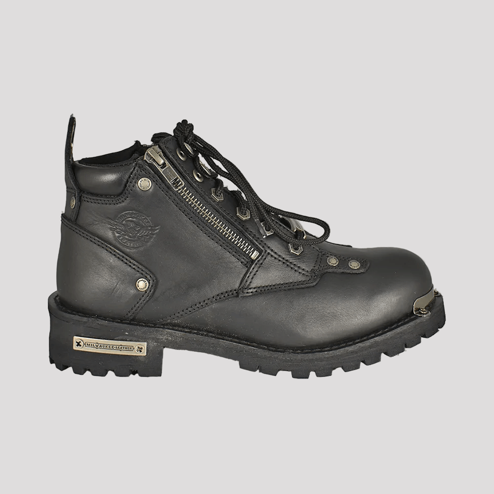 Bottes de moto pour hommes Milwaukee Leather à double fermeture éclair et lacets de 6 pouces 