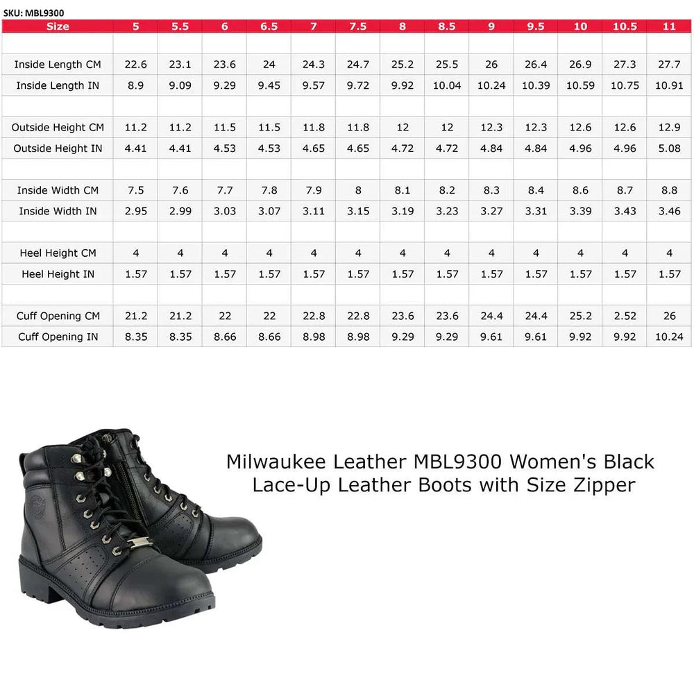 Bottes de moto pour femmes Milwaukee Leather avec fermeture éclair latérale et lacets 