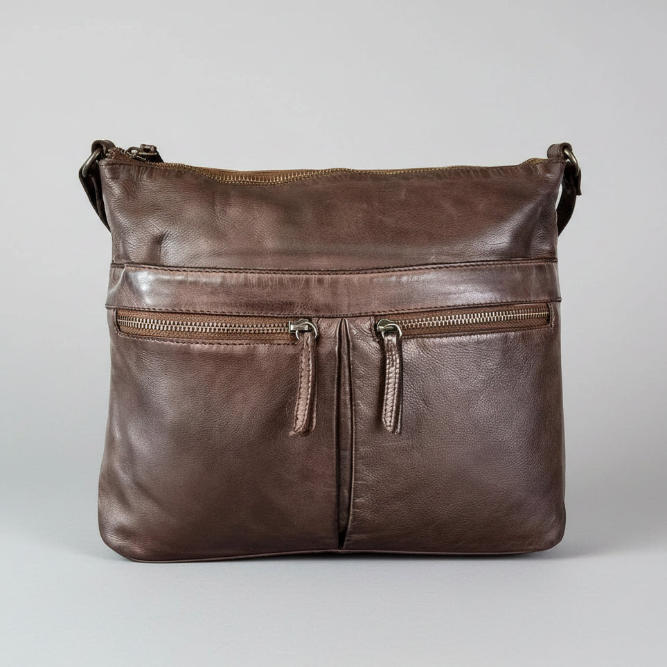Sac bandoulière en cuir MET avec deux poches zippées 