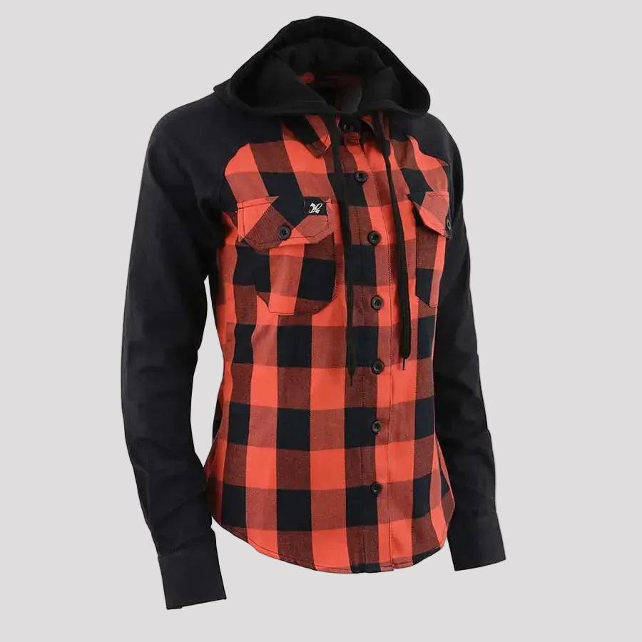 Milwaukee Leather Women's Armoured Plaid Hooded Shirt 