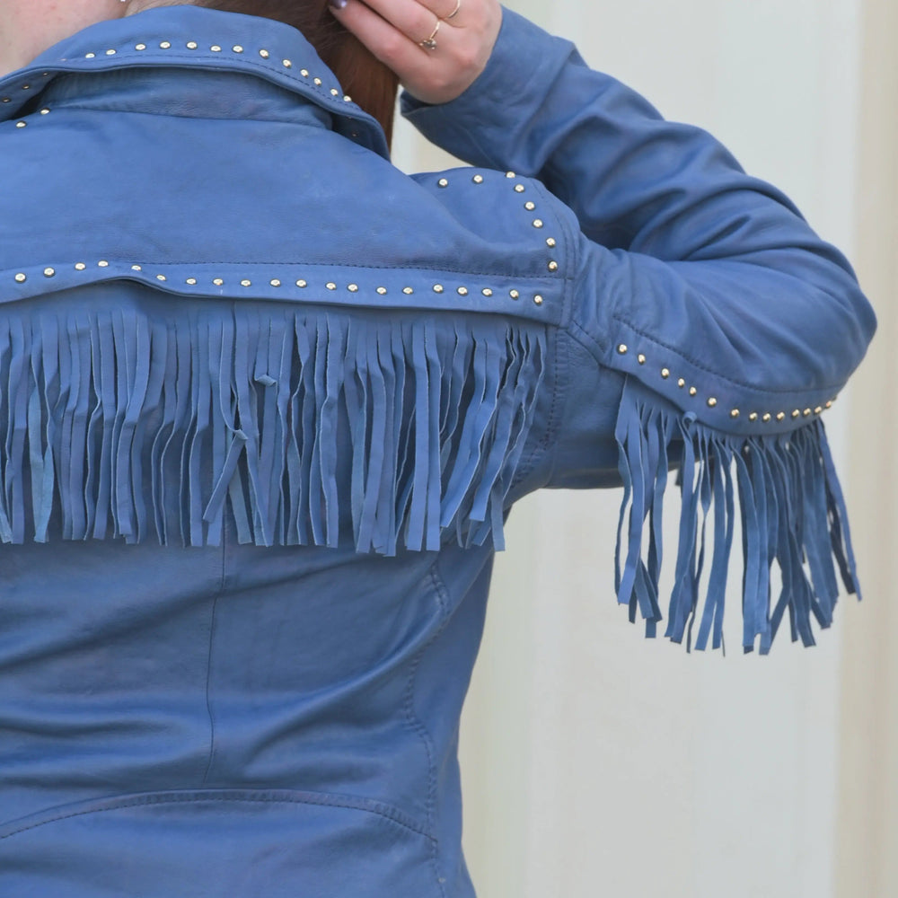 سترة جلد نسائية مزينة بالأزرار مع شرابات قابلة للإزالةEX-STOCK Canada 