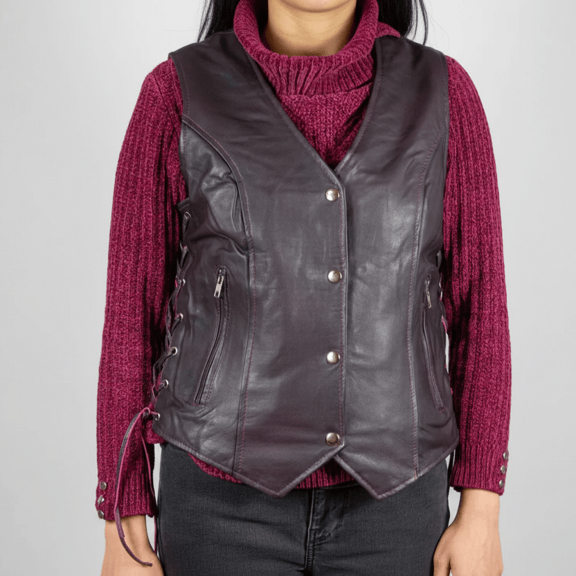 Gilet en cuir avec dentelle sur les côtés Open Road pour femmes 