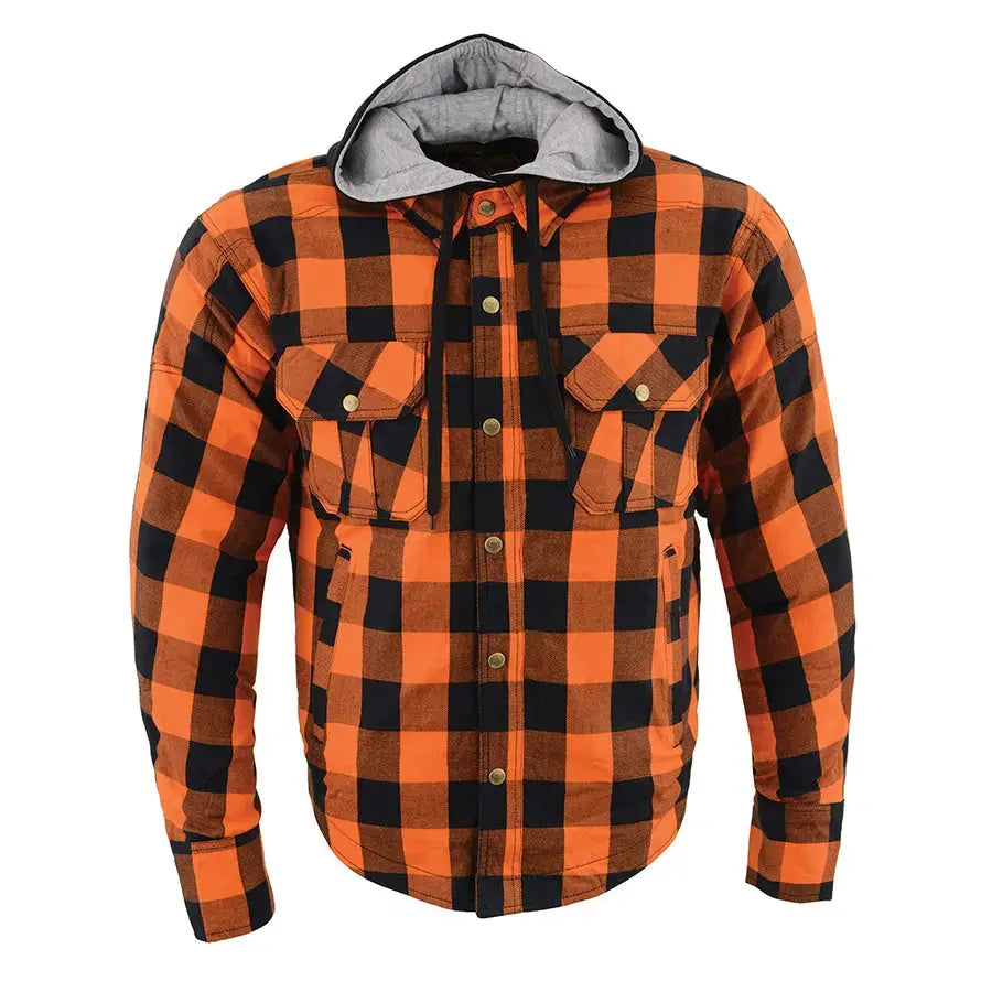 Milwaukee Leather Men's Orange & Black Armored Flannel Biker Shirt w/ Reinforced Fibers EX-STOCK Canada 
