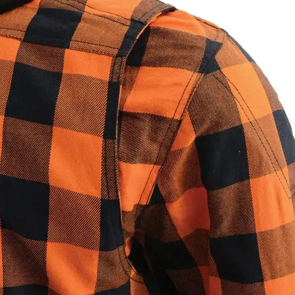Milwaukee Leather Men's Orange & Black Armored Flannel Biker Shirt w/ Reinforced Fibers EX-STOCK Canada 