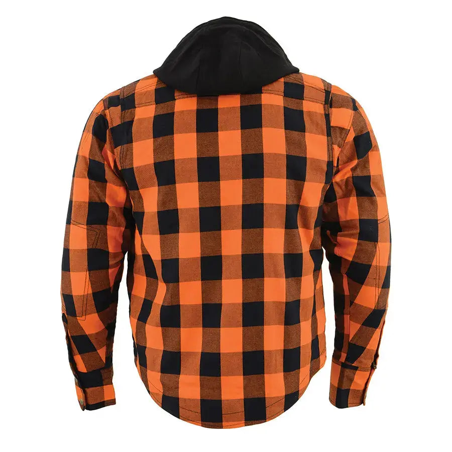 Milwaukee Leather Men's Orange & Black Armored Flannel Biker Shirt w/ Reinforced Fibers EX-STOCK Canada 