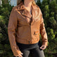 Chaqueta de estilo biker para mujer de cuero de cordero con cinturónEX-STOCK Canada 
