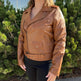 Chaqueta de estilo biker para mujer de cuero de cordero con cinturónEX-STOCK Canada 