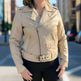 Chaqueta de estilo biker para mujer de cuero de cordero con cinturónEX-STOCK Canada 