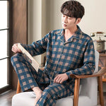 Men's Autumn And Winter Cotton Long-sleeved Trousers Thin Pajamas Loose Home Wear Suit Men  EX-STOCK CANADA