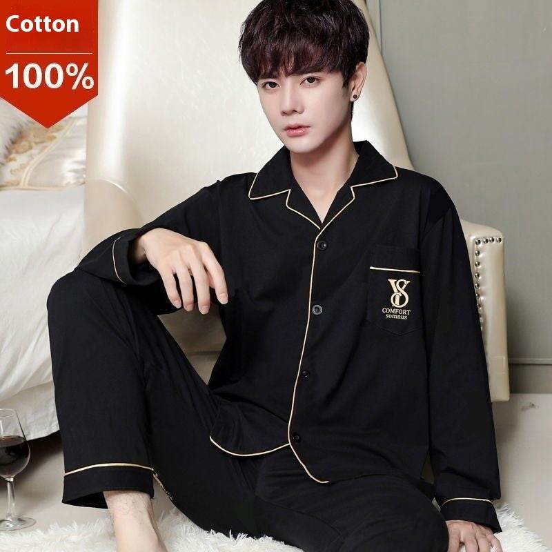 Men's Autumn And Winter Cotton Long-sleeved Trousers Thin Pajamas Loose Home Wear Suit Men  EX-STOCK CANADA