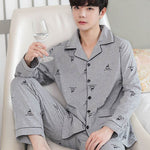 Men's Autumn And Winter Cotton Long-sleeved Trousers Thin Pajamas Loose Home Wear Suit Men  EX-STOCK CANADA
