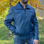 Chaqueta de cuero de cordero para hombre con dos bolsillos en el pecho con cremalleraEX-STOCK Canada 