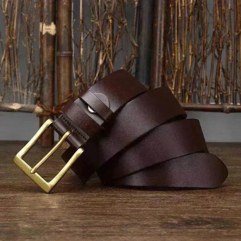 Men's Leather Pin Buckle First Layer Cowhide Simple Glossy Casual Pants Belt - EX-STOCK Canada