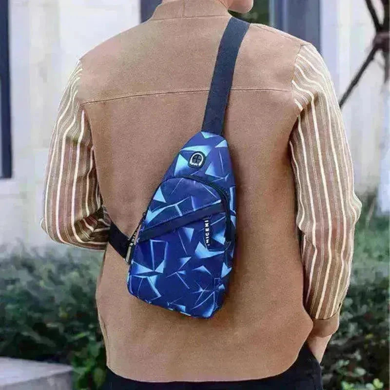 Men's Print Sling Chest & Crossbody Bag With Earphone access Design - EX-STOCK CANADA