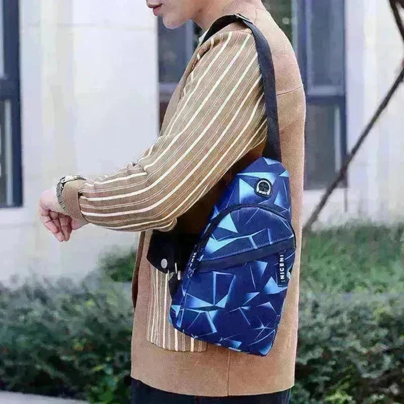 Men's Print Sling Chest & Crossbody Bag With Earphone access Design - EX-STOCK CANADA