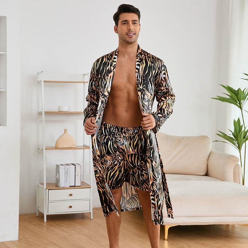 Men's Robes Fashion Ice Silk Bathrobe Homewear Set Pajamas  EX-STOCK CANADA