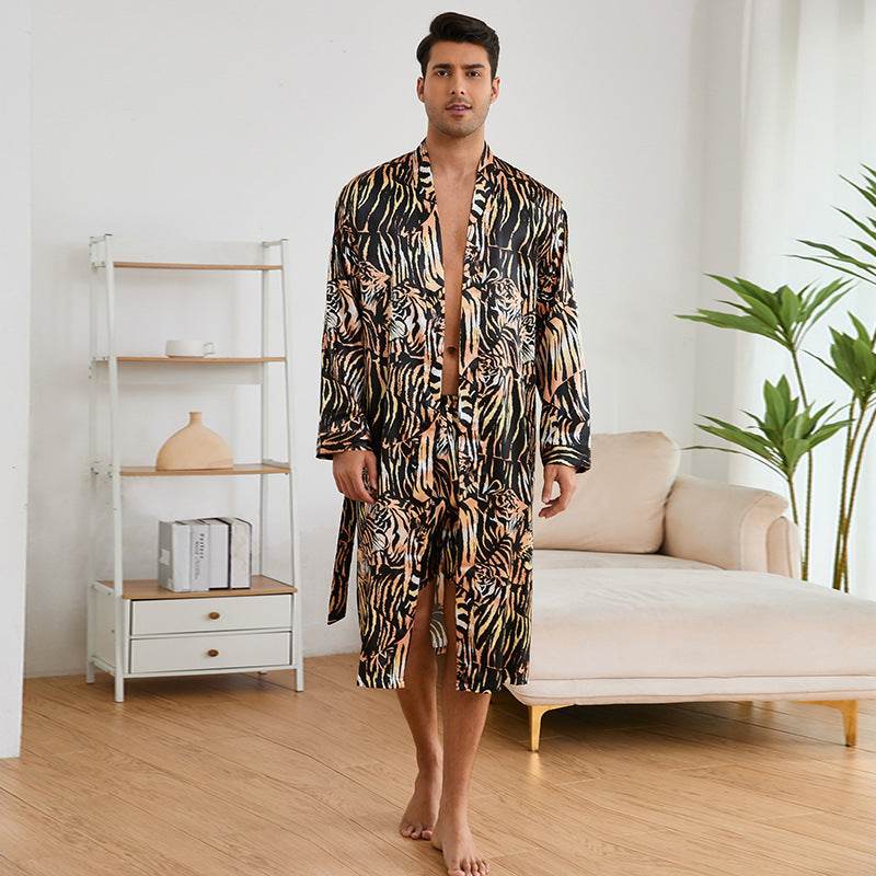 Men's Robes Fashion Ice Silk Bathrobe Homewear Set Pajamas  EX-STOCK CANADA