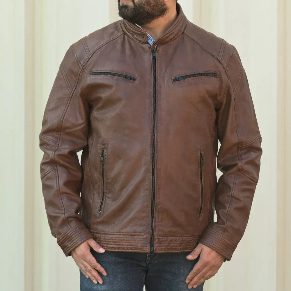 Chaqueta de cuero para hombre con cuello a presiónEX-STOCK Canada 