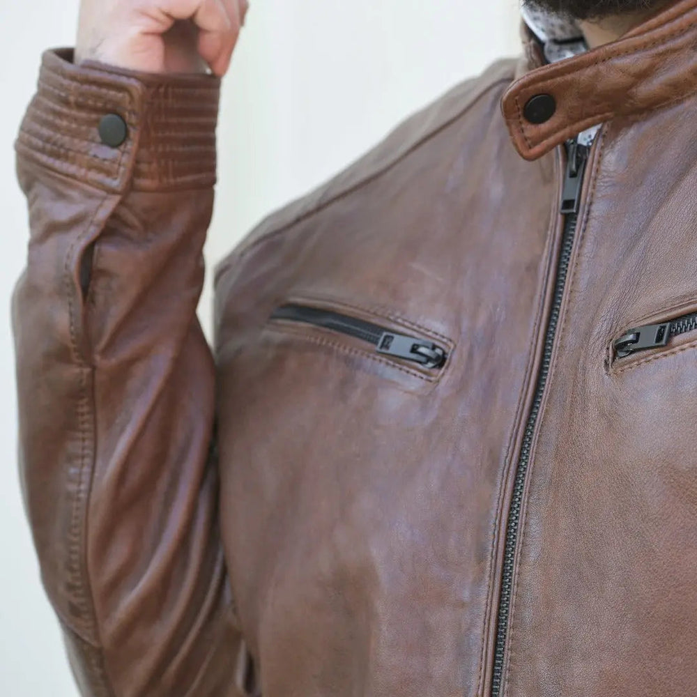 Chaqueta de cuero para hombre con cuello a presiónEX-STOCK Canada 