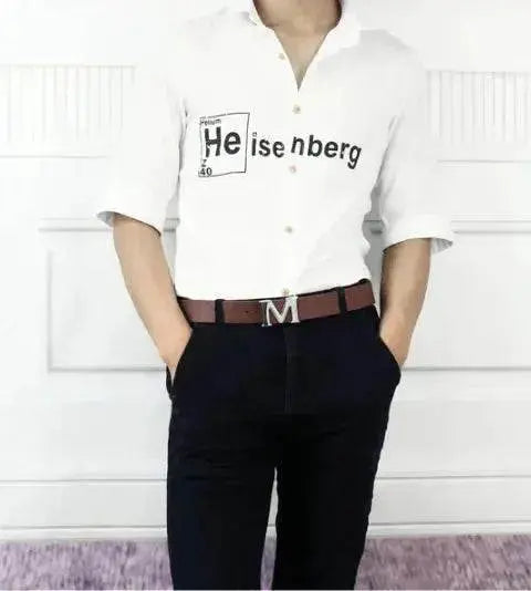 Men's Style Letter M Smooth Buckle Casual Pants Youth Belt Pure White - EX-STOCK Canada