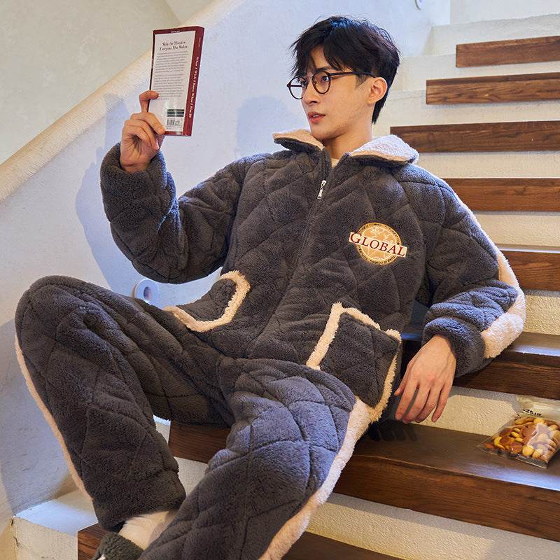 Men's Thickened Plush Coral Velvet Pajamas  EX-STOCK CANADA