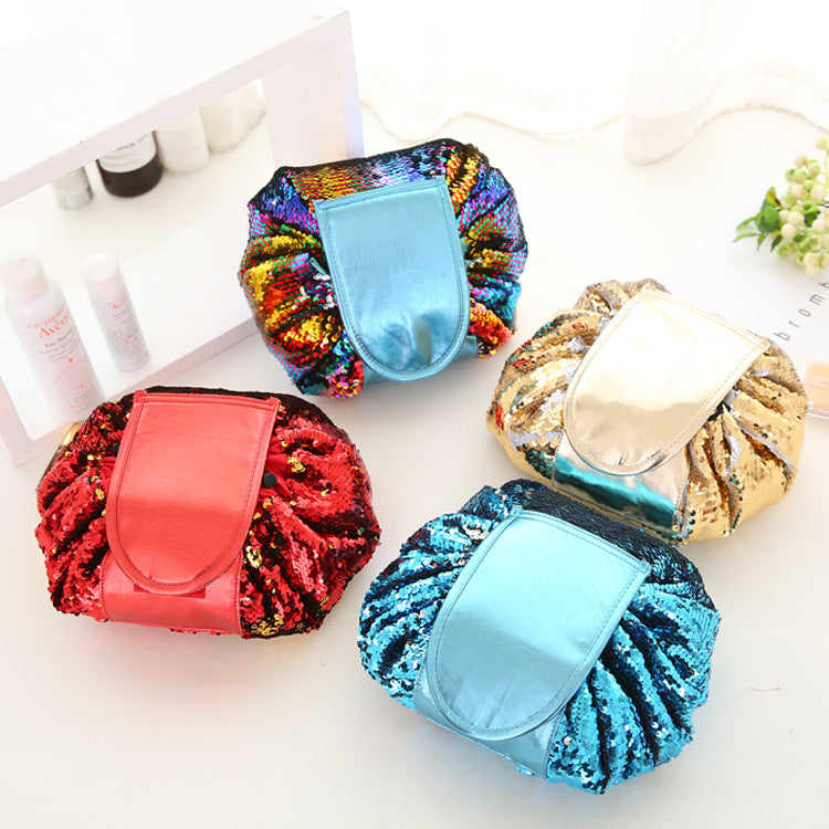 Mermaid Sequins design Cosmetic Bag Drawstring Makeup Case Women Travel Make Up Organizer Storage Pouch Toiletry Wash Kit EX-STOCK Canada 