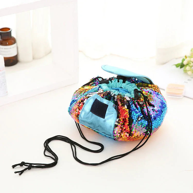 Trousse Cosmétique à Sequins Sirène Sac à Maquillage à Cordon Femme Organisateur de Maquillage de Voyage Pochette de Rangement Trousse de ToiletteEX-STOCK Canada 