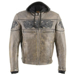 Chaqueta tipo scooter cruzada para hombre de cuero desgastado en marrón de Milwaukee Leather con calaveras reflectantesEX-STOCK Canada 