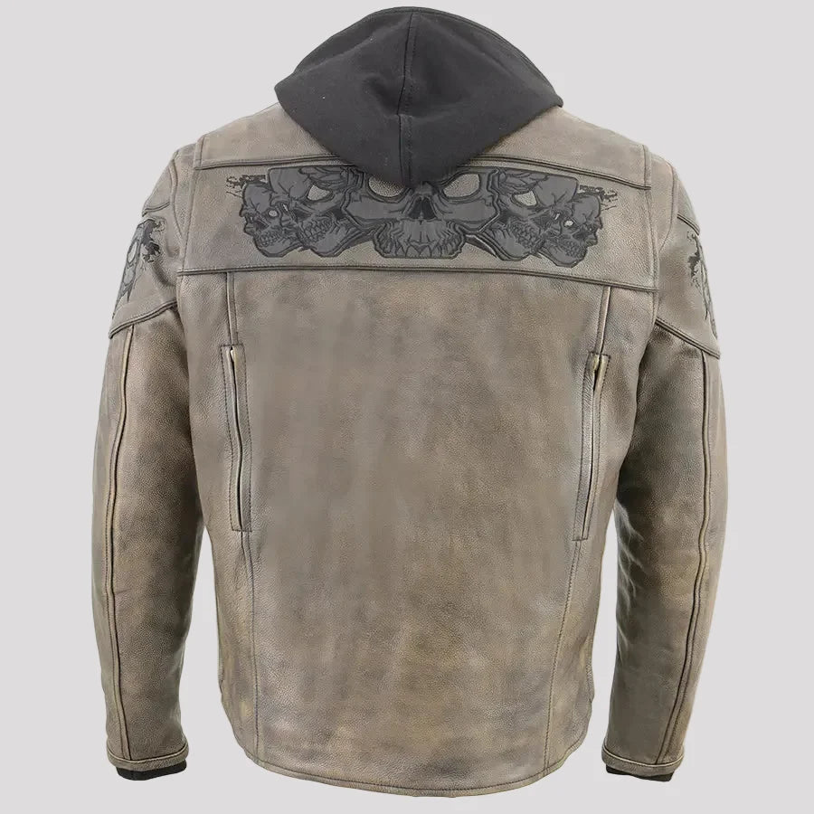 Milwaukee Leather Men's Crossover Scooter Jacket w/ Reflective Skulls & Full Sleeve Removable Hoodie 